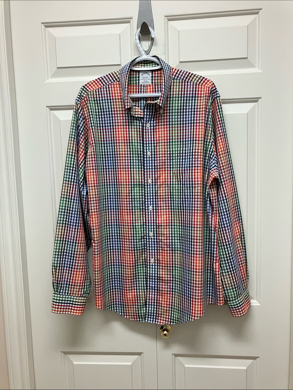 Brooks Brothers Multicolor Gingham Button-Down non-iron slim fit Oxford Shirt, L